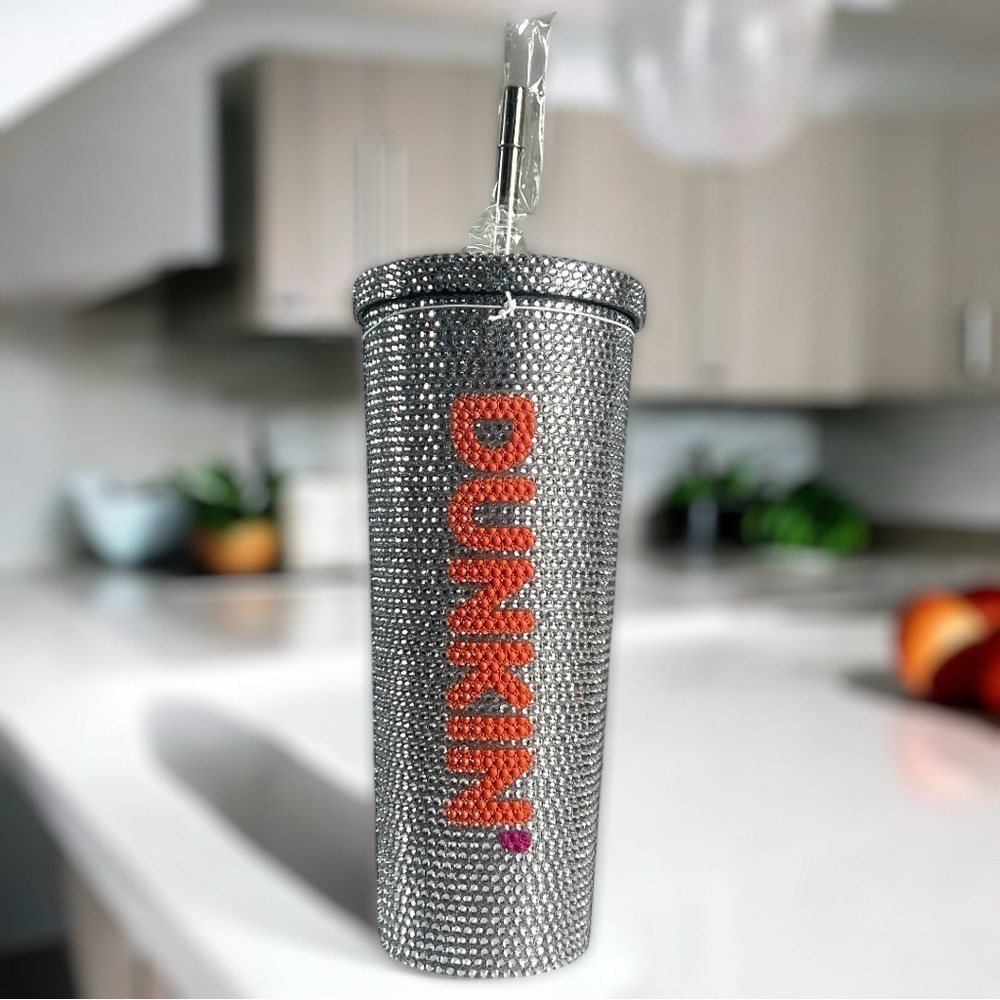 Dunkin' Donuts Holiday Sparkly Stainless Steel & Rhinestone Tumbler 24 0Z NEW
